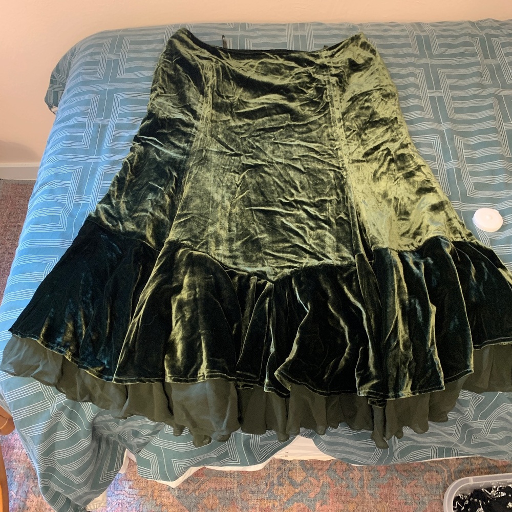 Green velvet skirt